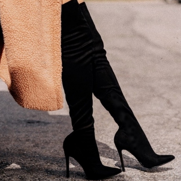 🆕️ Black Faux Suede Stiletto Over the Knee Thigh High Boots sz 8 - Picture 3 of 8